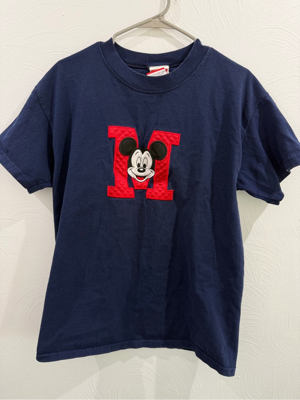 VTG 90s Mickey Inc Disney T Shirt SM/MED Navy Varsity Block Letter M Quilted USA